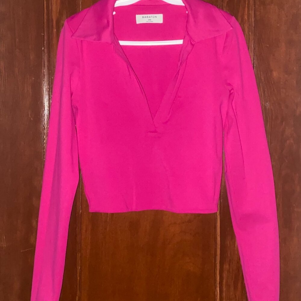 Babaton Aritzia Granita Pink Contour Polo Longsleeve, Size XXS - Picture 2 of 3